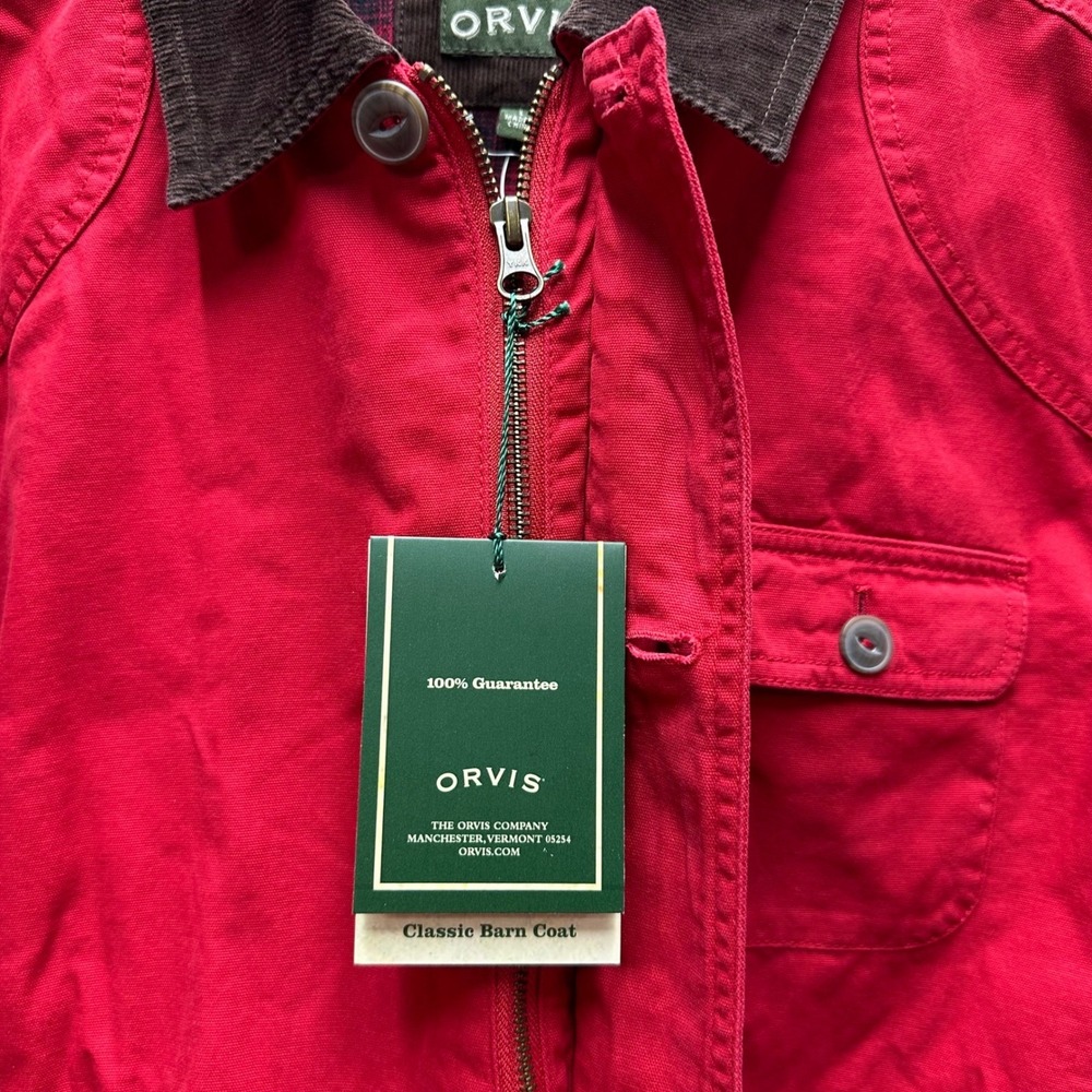 Orvis Men's Classic Barn Coat Red Canvas Field Jacket Corduroy Collar - Picture 5 of 12